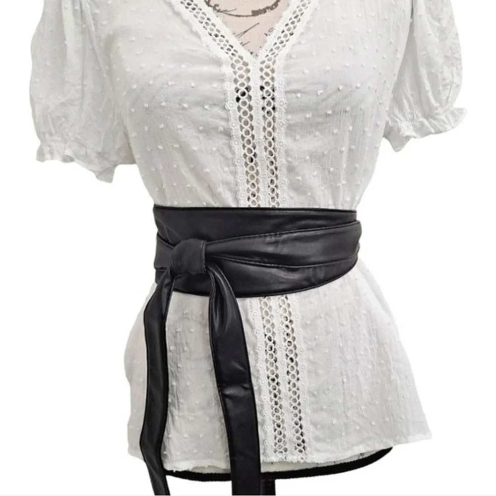 Faux leather Black Corset Obi wrap wide Waist Belt tie boho Classic minimalist